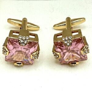 Vittorio Vico Y2K Pink Bling Crystal Cufflinks Gold Tone w/ Box